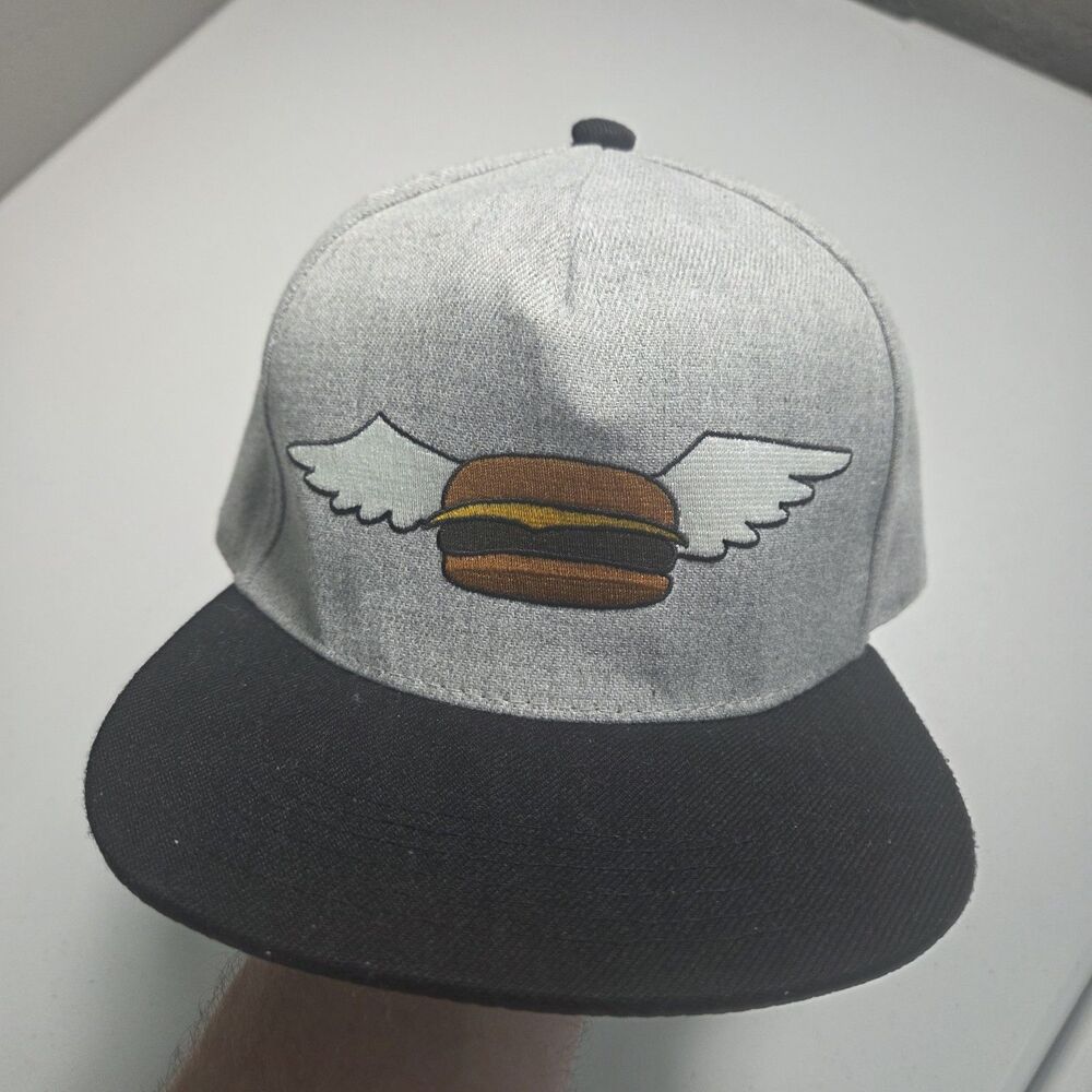 ​Bobs Burgers Flying Burger Hat OSFA Gray Black Snapback Cap 2018 Fox Animation